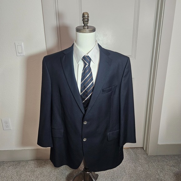 Jack Victor 46R 100% Wool Suit Blazer Jacket Men's Super 110'‎ s 2-Button Black